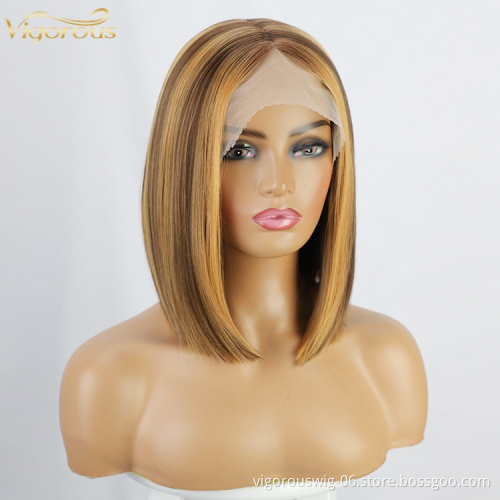 Vigorous Women wigs T Lace Front Hair Synthetic Straight Wigs Honey Blonde Highlights Wigs Heat Resistant for Daily Party Use